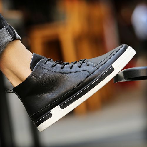 Boots - chaussures en Première couche de cuir, En plus de de vache, ronde pour printemps - loisir - semelle caoutchouc -