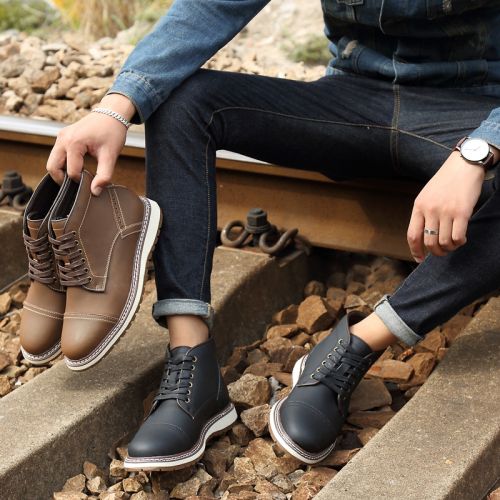Boots - chaussures en plancher de cuir, En plus de de vache, ronde pour printemps - loisir - semelle caoutchouc - Ref 95
