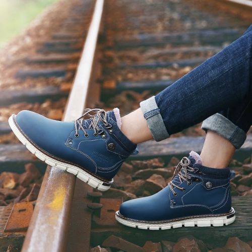 Boots - chaussures en plancher de cuir, En plus de de vache, ronde pour hiver - loisir - semelle caoutchouc - Ref 951586