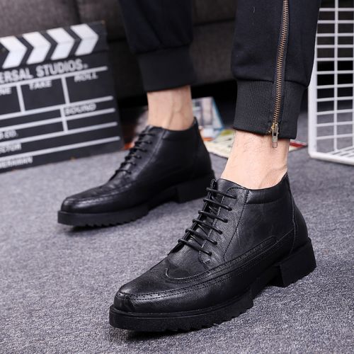 Boots - chaussures en plancher de cuir, En plus de de vache, ronde pour hiver - entreprise - semelle caoutchouc - Ref 95