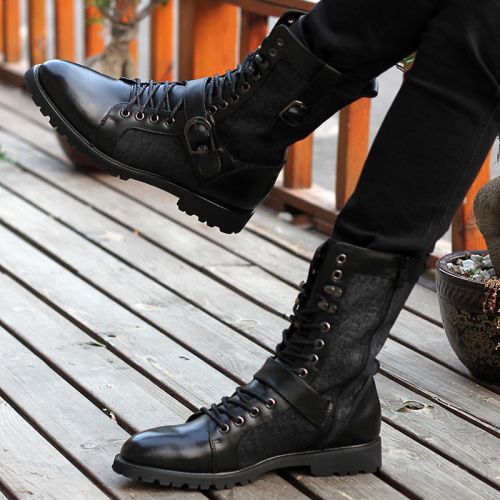 Boots - chaussures en cuir ronde pour hiver - punk - semelle caoutchouc - Ref 951615