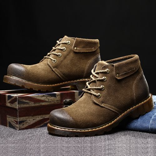 Boots - chaussures en cuir ronde pour hiver - Europe - semelle caoutchouc - Ref 951626