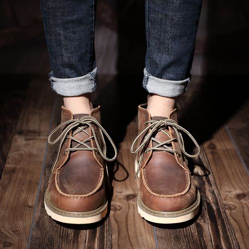 Boots - chaussures en Première couche de cuir, En plus de de vache, JIFANWANG ronde pour hiver - loisir - semelle caoutc