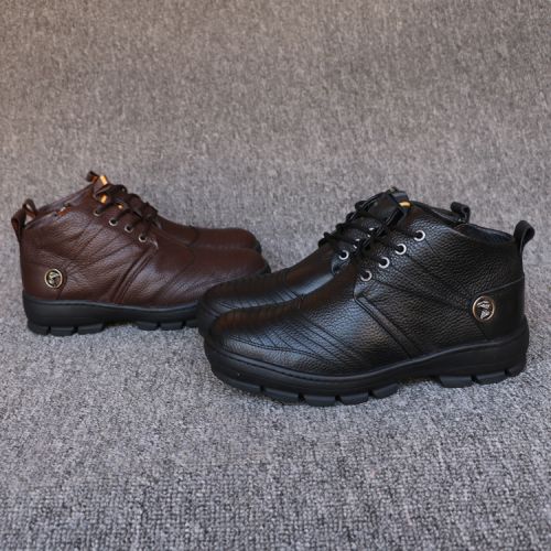 Boots - chaussures en Première couche de cuir, En plus de de vache, ronde pour hiver - loisir - semelle caoutchouc - Ref