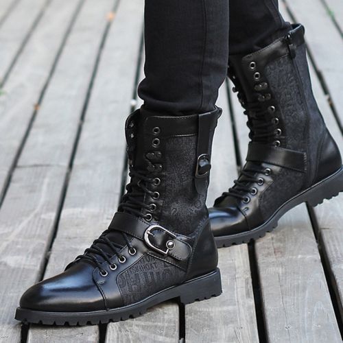 Boots - chaussures en cuir ronde pour hiver - loisir - semelle caoutchouc - Ref 951653