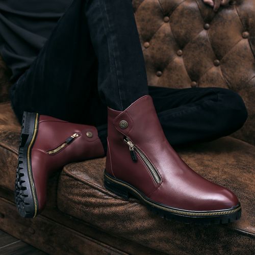 Boots - chaussures en plancher de cuir, En plus de de vache, pointu pour hiver - Angleterre - semelle mousse de caoutcho