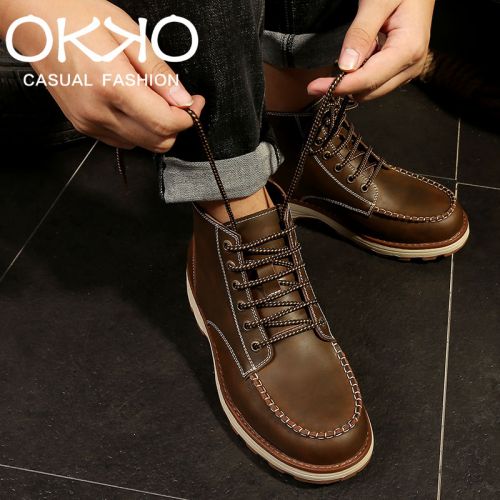 Boots - chaussures en plancher de cuir, En plus de de vache, OKKO ronde pour hiver - loisir - semelle caoutchouc - Ref 9