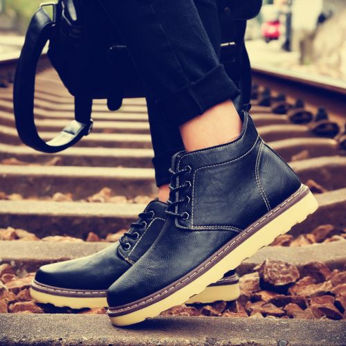 Boots - chaussures en PU ronde pour printemps - Angleterre - semelle caoutchouc - Ref 951684