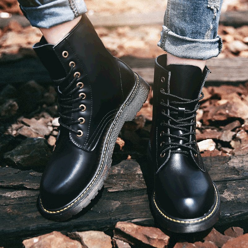 Boots - chaussures en plancher de cuir, En plus de de vache, ronde pour hiver - Angleterre - semelle caoutchouc - Ref 95
