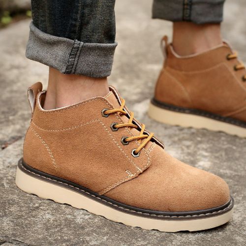 Boots - chaussures en plancher de cuir, En plus de de vache, ronde pour printemps - loisir - semelle caoutchouc - Ref 95
