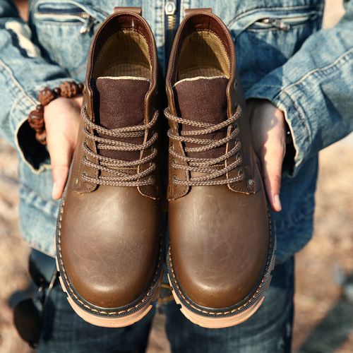 Boots - chaussures en plancher de cuir, En plus de de vache, ronde pour hiver - Angleterre - semelle caoutchouc - Ref 95