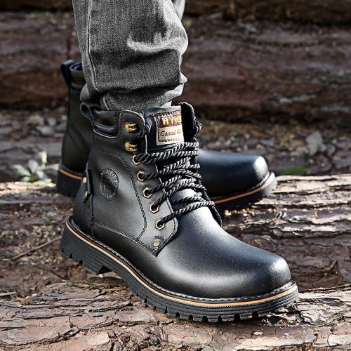 Boots - chaussures en plancher de cuir, En plus de de vache, ronde pour hiver - loisir - semelle caoutchouc - Ref 951785