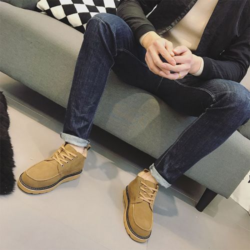 Boots - chaussures en Première couche de cuir, En plus de de vache, ronde pour hiver - loisir - semelle mousse de caoutc