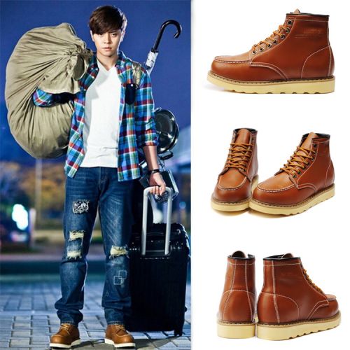 Boots - chaussures en plancher de cuir, En plus de de vache, tête carrée pour hiver - tendance des jeunes - semelle caou
