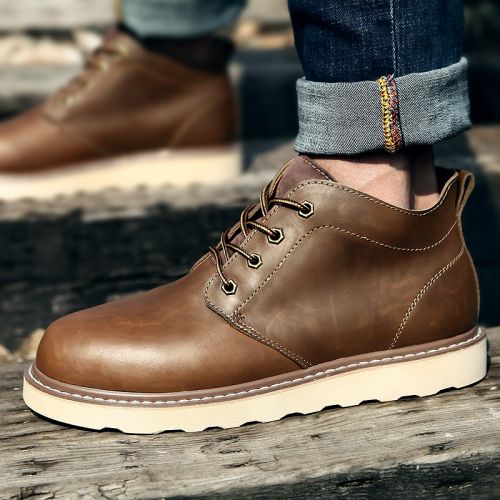 Boots - chaussures en cuir VEIKIIDU ronde pour hiver - loisir - semelle caoutchouc - Ref 951819