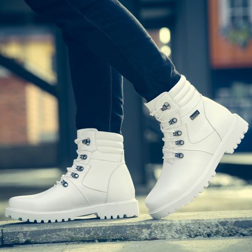 Boots - chaussures en plancher de cuir, En plus de de vache, ronde pour hiver - semelle caoutchouc - Ref 951832