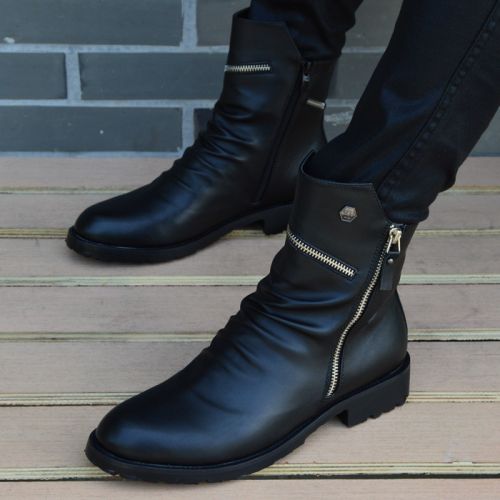 Boots - chaussures en plancher de cuir, En plus de de vache, pointu pour hiver - Angleterre - semelle caoutchouc - Ref 9