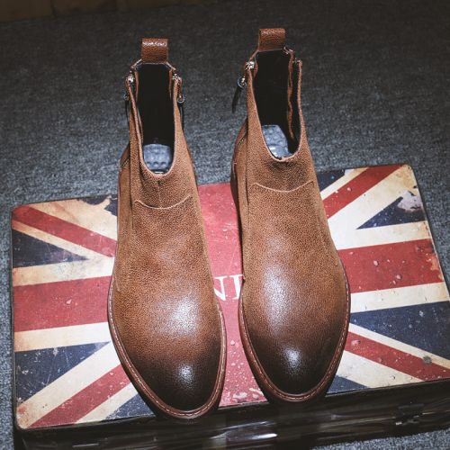 Boots - chaussures en plancher de cuir, En plus de de vache, pointu pour hiver - Angleterre - semelle caoutchouc - Ref 9