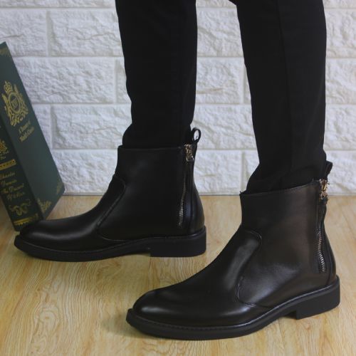 Boots - chaussures en plancher de cuir, En plus de de vache, pointu pour hiver - tendance des jeunes - semelle mousse de