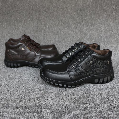 Boots - chaussures en Première couche de cuir, En plus de de vache, ronde pour hiver - loisir - semelle caoutchouc - Ref