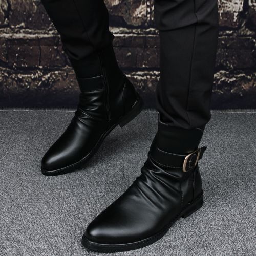 Boots - chaussures en plancher de cuir, En plus de de vache, pointu pour hiver - loisir - semelle caoutchouc - Ref 95191