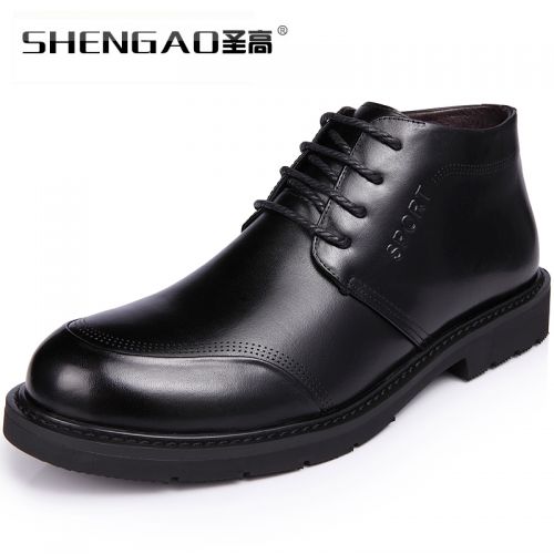 Boots - chaussures en Première couche de cuir, En plus de de vache, SHEN.GAO ronde pour hiver - loisir - semelle caoutch