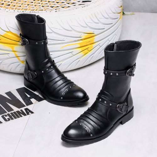 Boots - chaussures en Cuir spatial ronde pour printemps - Retro - semelle caoutchouc - Ref 952000