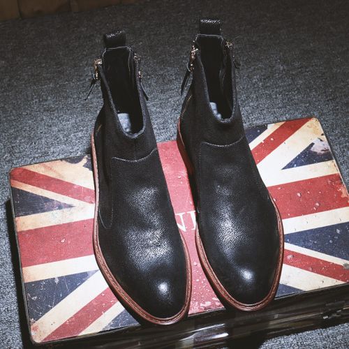 Boots - chaussures en plancher de cuir, En plus de de vache, pointu pour hiver - Angleterre - semelle caoutchouc - Ref 9