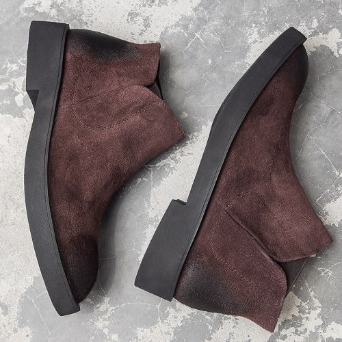 Boots - chaussures en de vache ronde pour printemps - loisir - semelle caoutchouc - Ref 952092