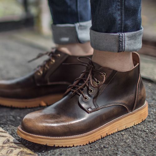 Boots - chaussures en plancher de cuir, En plus de de vache, MR.A ronde pour printemps - loisir - semelle caoutchouc - R