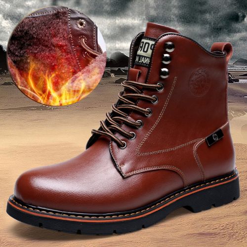 Boots - chaussures en plancher de cuir, En plus de de vache, ronde pour hiver - Retro - semelle caoutchouc - Ref 952157