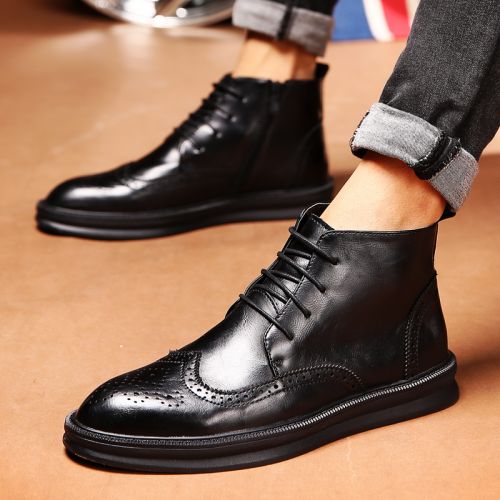 Boots - chaussures en Première couche de cuir, En plus de de vache, &AMP-G ronde pour hiver - Angleterre - semelle caout