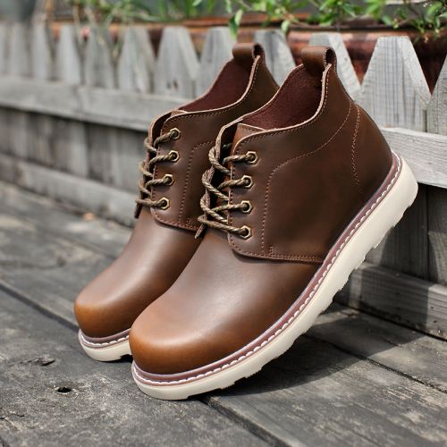 Boots - chaussures en plancher de cuir, En plus de de vache, ronde pour printemps - loisir - semelle caoutchouc - Ref 95