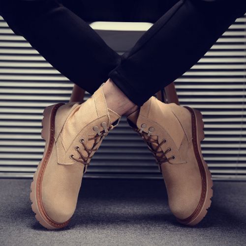 Boots - chaussures en plancher de cuir, En plus de de vache, ronde pour hiver - tendance des jeunes - semelle caoutchouc