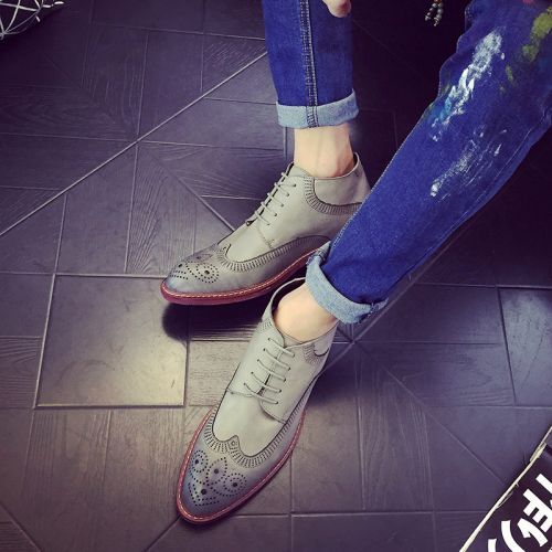 Boots - chaussures en plancher de cuir, En plus de de vache, pointu pour hiver - Angleterre - semelle caoutchouc - Ref 9