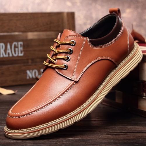 Boots - chaussures en cuir ronde pour hiver - Retro - semelle caoutchouc - Ref 952290