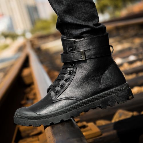 Boots - chaussures en Microfiber tête plate pour hiver - punk - semelle caoutchouc - Ref 952357