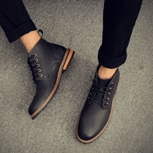 Boots - chaussures en plancher de cuir, En plus de de vache, ronde pour hiver - loisir - semelle TPR - Ref 9523