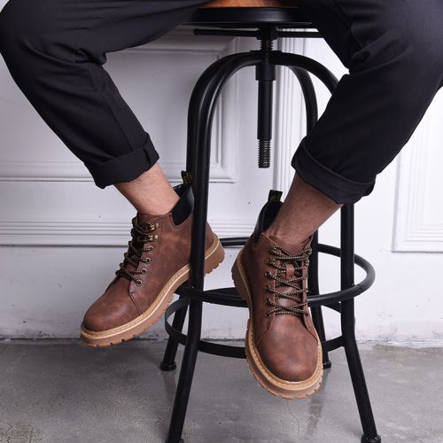 Boots - chaussures en Microfiber ronde pour hiver - Retro - semelle caoutchouc - Ref 952393