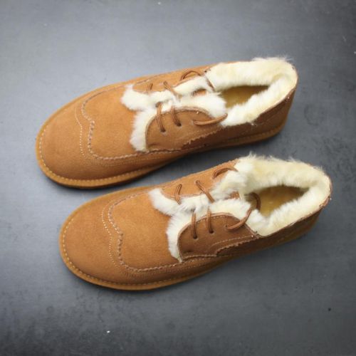 Boots - chaussures en cuir ronde pour hiver - simple - semelle caoutchouc - Ref 952434