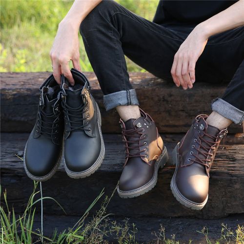 Boots - chaussures en plancher de cuir, En plus de de vache, ronde pour hiver - loisir - semelle caoutchouc - Ref 952464