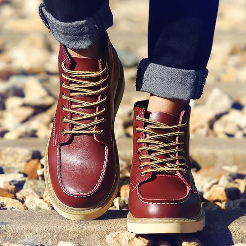Boots - chaussures en plancher de cuir, En plus de de vache, ronde pour hiver - Angleterre - semelle mousse de caoutchou