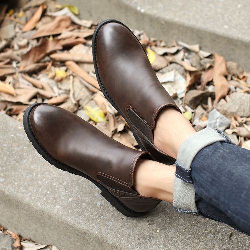 Boots - chaussures en plancher de cuir, En plus de de vache, ronde pour printemps - tendance des jeunes - semelle caoutc