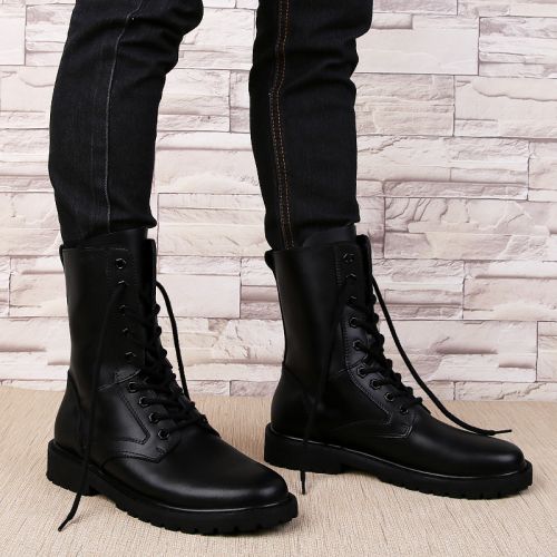 Boots - chaussures en plancher de cuir, En plus de de vache, ronde pour hiver - loisir - semelle mousse de caoutchouc - 