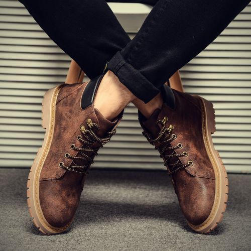 Boots - chaussures en plancher de cuir, En plus de de vache, ronde pour printemps - Angleterre - semelle caoutchouc - Re