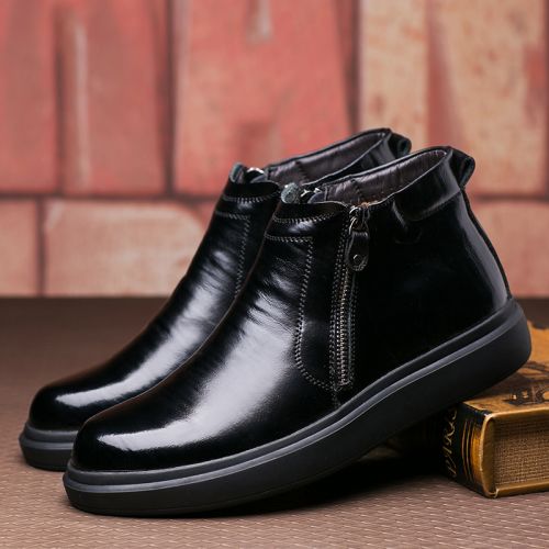 Boots - chaussures en plancher de cuir, En plus de de vache, LOUIKES ronde pour hiver - entreprise - semelle caoutchouc 