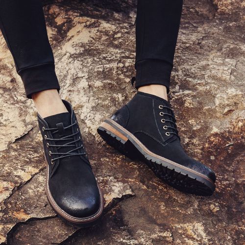 Boots - chaussures en plancher de cuir, En plus de de vache, ronde pour hiver - Angleterre - semelle caoutchouc - Ref 95