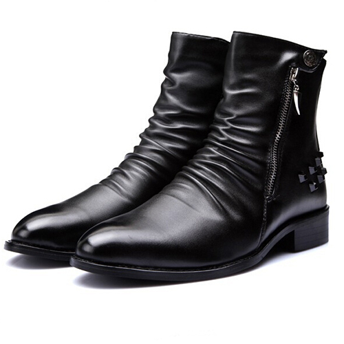 Boots - chaussures en cuir pointu pour printemps - Angleterre - semelle caoutchouc - Ref 952602