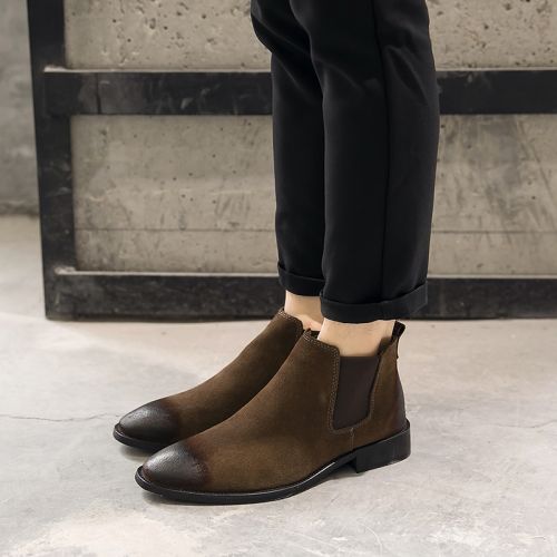 Boots - chaussures en Première couche de cuir, En plus de de vache, pointu pour hiver - Retro - semelle fond composite -