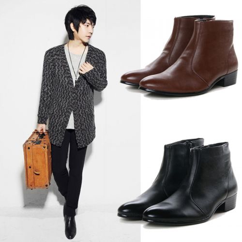 Boots - chaussures en cuir pointu pour printemps - Angleterre - semelle caoutchouc - Ref 952643